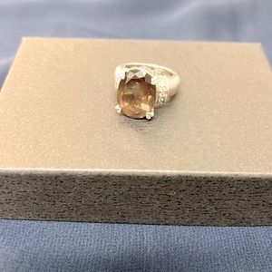 Judith Ripka Sterling Silver Smoky Quartz Diamonique Ring Size 6